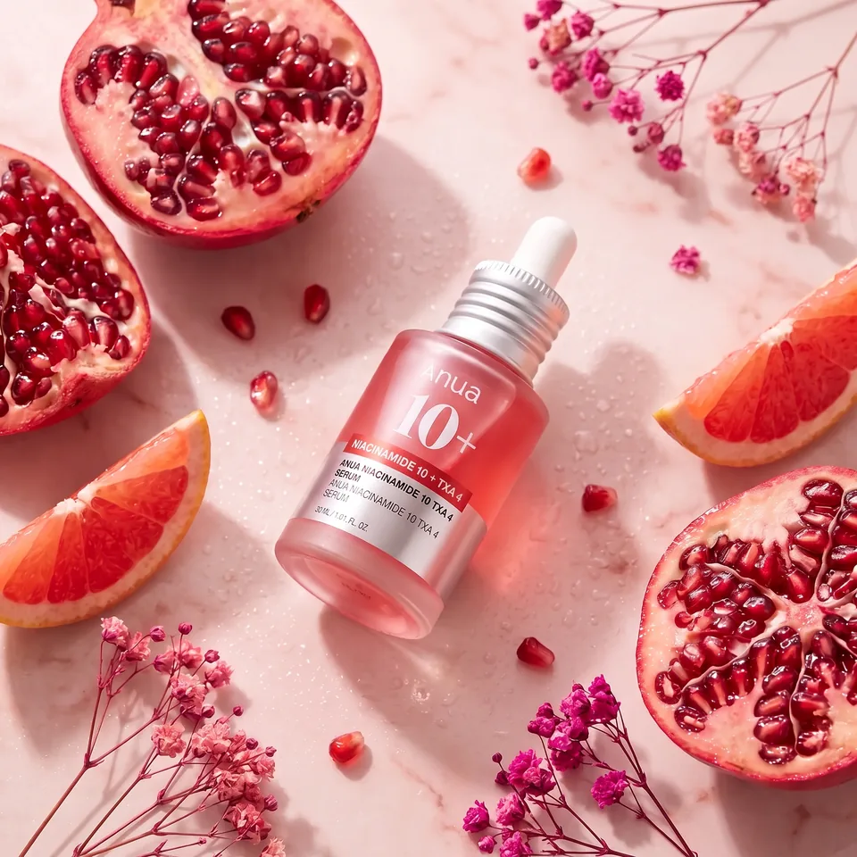Pomegranate skincare flat lay